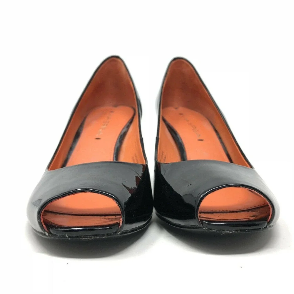 Via Spiga Frankie Pump Black Patent Leather‎ Peep Toe Heel Womens Size 6.5 M